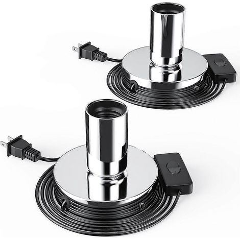 Lot de 2 douilles à vis E26/E27 en métal poli pour lampe de bureau ou suspension, avec prise américaine (argenté). (1/5)