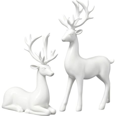 Lot de 2 Figurine de Renne de Noel, Cerf Figurine Animaux, Statue de Elk de Blanc, Decoration Noel Interieur pour Maison, Salon (1/5)