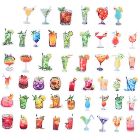 Autocollants Cocktail 50 Pièces PVC Décoratifs DIY pour Bouteille Verre (1/5)