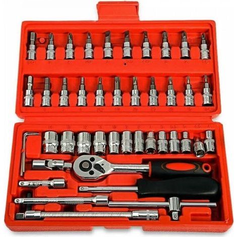 Coffret d'outils 46 en 1, tournevis et douilles, mallette multifonction Fournitures de bricolage Kit de réparation pour la maison et le bureau (1/4)