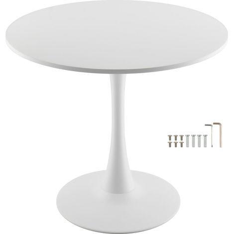 Table à manger ronde en bois 80 cm, design moderne tulipe, pour 2 à 4 personnes, piètement central, idéale cuisine, salon ou bureau, blanc (table seule) (1/5)