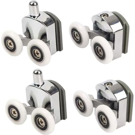 Roulettes de douche avec double porte coulissante, 4 pièces (2 supérieures + 2 inférieures) (23 mm - 2 en haut + 2 en bas) (1/4)