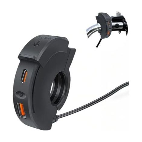 Chargeur USB Moto 48W, 2 Ports (QC3.0 18W + PD3.0 30W) avec Interrupteur IP65, Prise USB-C 12-24V - Charge Rapide pour Voyage/Aventure/Extérieur - Compatible Téléphone/GPS/Caméra (1/5)