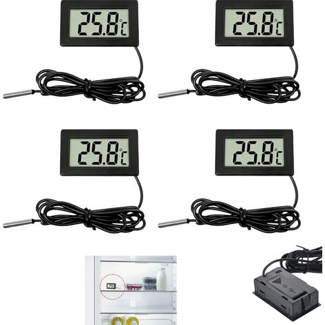 Thermomètre Numérique LCD avec Sonde Externe, Mini Thermomètre pour Réfrigérateur Congélateur, Aquarium, Reptile, Vitrine Réfrigérée, Moniteurs Température, Affichage Rapide