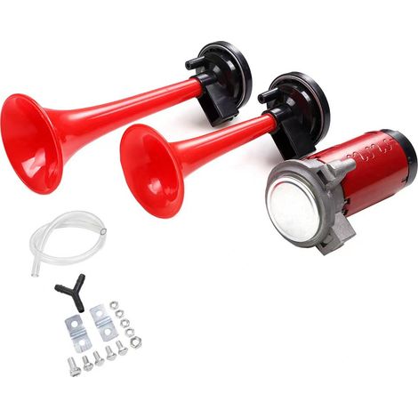 Doppelhorn-Lufthupe mit Kompressor, 12V 135dB Lufthupen-Set, für alle 12V Fahrzeuge: Lkw, Lastwagen, Züge, Boote, Pkw, Motorräder, SUVs, Transporter (1/3)
