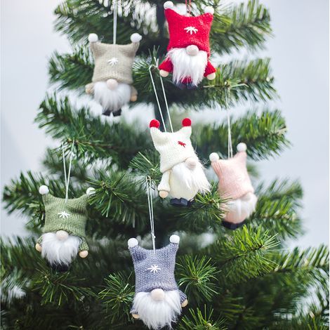 6er Set Weihnachtsbaumdekoration, Mini skandinavischer schwedischer Weihnachtsmann, gestrickte Plüsch-Wichtel/Schneemänner, Santa-Ornamente für den Weihnachtsbaum oder Geschenkanhänger (1/3)