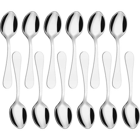 Cuillères à café, lot de 12 cuillères à café en acier inoxydable, couverts pour café, thé, dessert, 14 cm/5,5 pouces (argenté) (1/5)