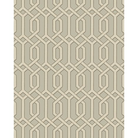 Papier peint à motifs graphiques Profhome BA220015-DI papier peint intissé gaufré à chaud gaufré avec un dessin graphique et des accents métalliques gris argent 5,33 m2 (1/4)