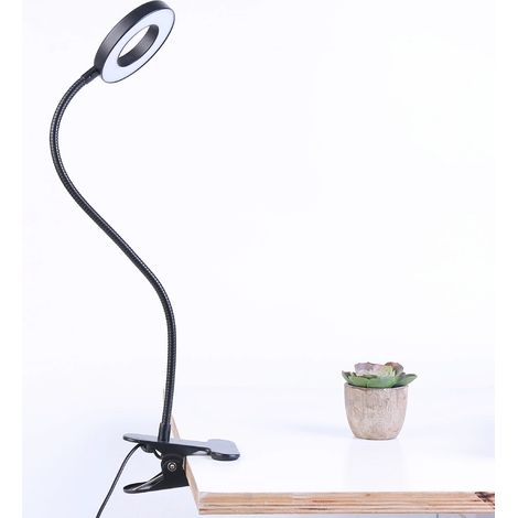 Lampe de Bureau à Pince 48 LED Flexible à 360°Lampe Lecture Clipsable 3 Modes d’Éclairage &10 Niveaux de Luminosité Led USB pour Étude et Travail, Noir (1/4)