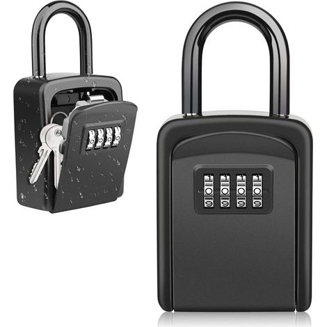 Schlüsselschrank mit Haken Schlüsseltresor wasserdichter sicherer Schlüsselschrank für den Außenbereich abschließbarer Schlüsseltresor mit für Schwarz (1/2)