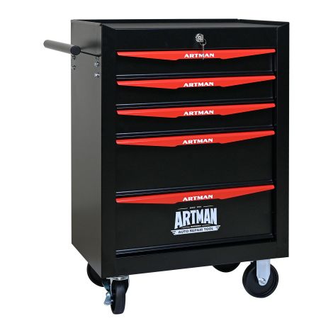 Armoire à outils métallique avec 5 tiroirs coulissants sur roulements à billes, rangement professionnel pour atelier – 5 niveaux, boîte de stockage en acier noir et rouge (1/5)