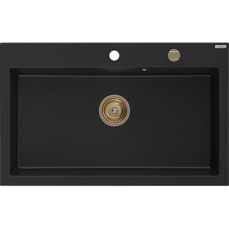Mexen Elix Granitspüle 1-Becken 800 x 500 mm, schwarz, goldener Siphon - 6527801005-77-G (1/5)