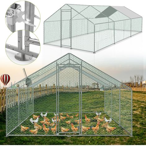 SWANEW Enclos poulailler grillagé avec porte latérale et toit dôme 24 m² 3x8x2m (1/5)