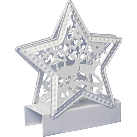 Stella di Natale in metallo con LED, colore variabile, bianca, 13 cm, alimentata a batteria. (1/3)