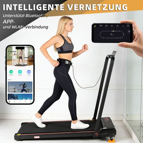 Tapis de course pliable pour la maison jusqu'à 12 km/h, avec APP, télécommande et écran LED, inclinaison réglable, jusqu'à 120 kg, écran LED, 0,75 CV (1/5)