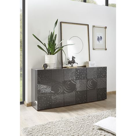 Buffet/bahut moderne 3 portes laqué gris brillant Orlane (1/5)