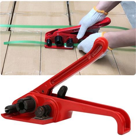Tendeur de feuillard manuel rouge, outil combiné sans soudure, pour ruban PET/PP de 16 à 19 mm (rouge) (1/5)