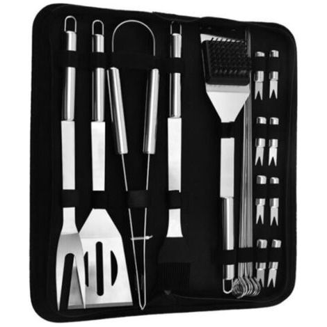 Ensemble de 20 accessoires de barbecue professionnels en acier inoxydable (AquaForge) - Ustensiles avec sac de transport (1/4)