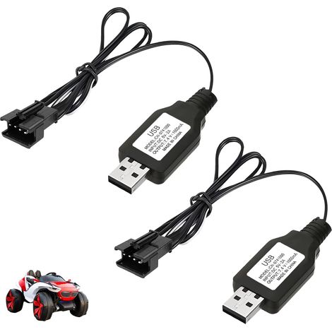 2 Pièces 7.4V USB Chargeur Câble RC Universel, Chargeur avec Connecteur SM-4P, Câble de Charge pour Batterie LiPo 2S 7.4V, Compatible avec Voitures RC, Drones RC, Bateaux Télécommandés, Camions Trains (1/5)