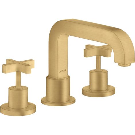 Robinet de baignoire à 3 trous AXOR CITTERIO DN 15 avec poignées croisées, finition or brossé