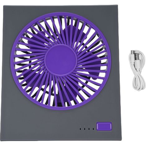 Adjustable 4-speed desk fan, 180-degree tilt, foldable, quiet, strong airflow, battery operated, mini desk fan for office, bedroom, camping, grey-purple (1/5)