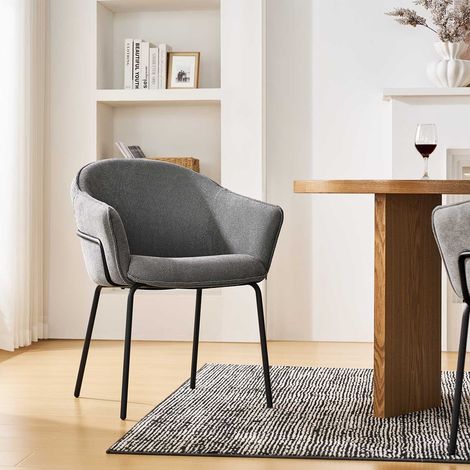 Modern Dining Chair with Armrests 1PCS Upholstered Chairs for Dining Room, Living Room, Ergonomic with Contoured Backrest and Metal Legs Fabric Grey (1/5)