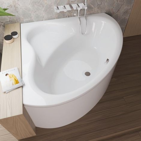 ECOLAM Baignoire d'angle Bala 130x130cm avec surface antidérapante + tablier  bonde de vidage pieds + silicone  baignoire moderne avec siège  Set complet