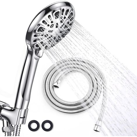 Duschkopf mit 9 Strahlarten und 2-Meter-Schlauch – Wassersparender Duschkopf mit flexiblem Schlauch / Geeignet für niedrigen Wasserdruck / Chrom (1/5)