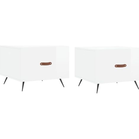 Conjunto de 2 mesas de centro con cajón 50x50x40cm madera de ingeniería blanca y hierro DEC040334