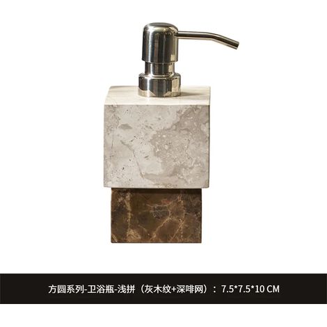 (C) Accessoires de salle de bain nordiques : flacon de lotion en marbre bicolore et plateau d'aromathérapie avec distributeur de savon bicolore raffiné. (1/5)