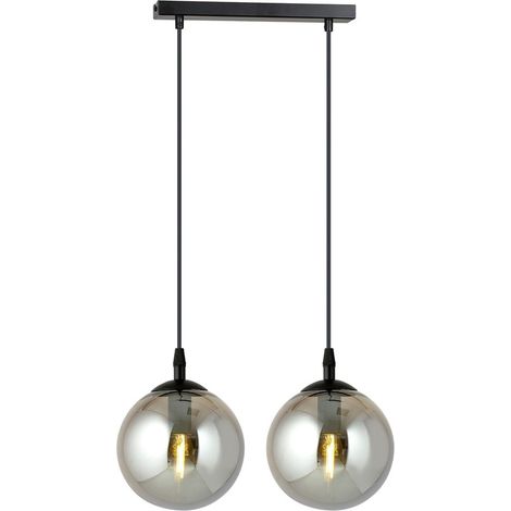 Lampada a Sospensione Cosmo, Acciaio verniciato a polvere, Vetro, Nero, Grigio, 40x100x14 cm