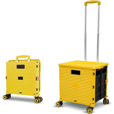 Caddie Pliable à Roulette, 54L/45KG Chariot Utilitaire Multifonctionnel et Durable de Grande Capacité avec Poignée Télescopique et 4 Roues Pivotantes Démontables pour Achats et Transportez, Jaune (1/5)