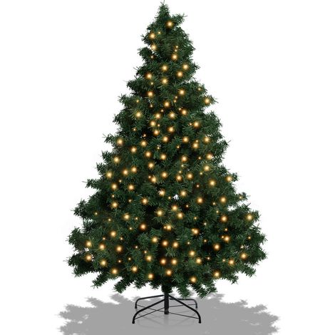Randaco Sapin de Noël Aiguilles de pin avec support extérieur flocage 150cm avec LED blanc chaud (1/4)