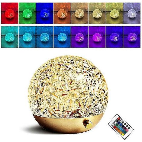 Lampe de table décorative LED effet cristal ondulé, 16 couleurs, veilleuse télécommandée pour chambre à coucher (projection décorative) (1/5)