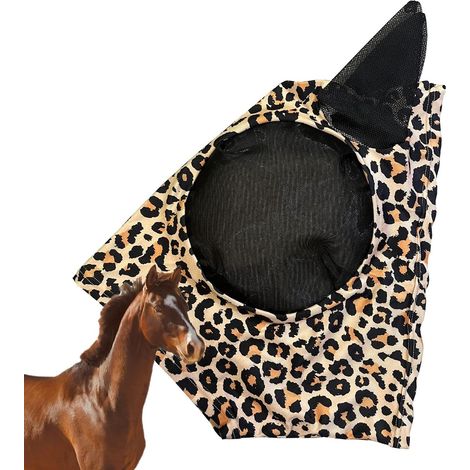 Housse anti-mouches pour chevaux, motif léopard - Fournitures d'équitation - Respirante - Produit de soins du visage pour cheval - Confortable pour l'équitation en plein air (1/5)