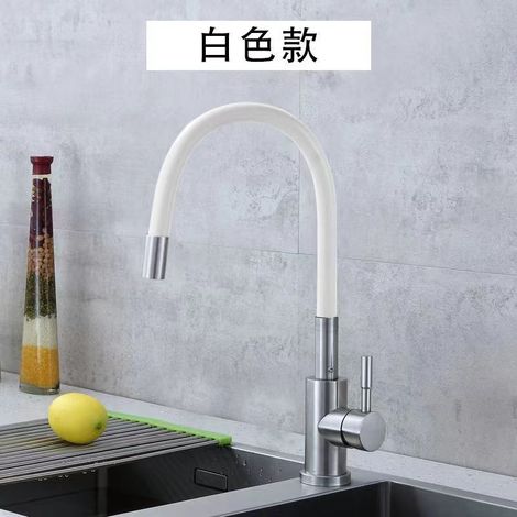 Russian kitchen faucet, black silicone universal tube faucet, stainless steel rotating hot and cold water faucet for sinks - white version