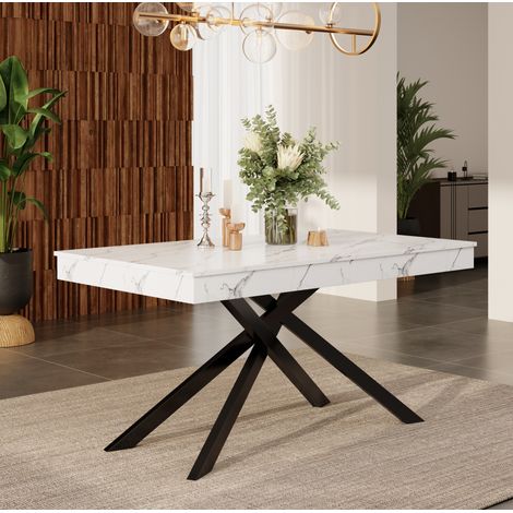 Table de salle a manger extensible en MDF 140/180 x 80 x 76 cm blanc 6-8 places (1/5)