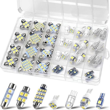 Kit de 48 ampoules LED intérieures pour voiture, blanc 6500K (194 T10 DE3175 W5W 168), de remplacement, pour voitures, camions et camping-cars. (1/5)
