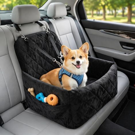 Kleiner Hundeautositz aus Memory-Schaum, Reisebett, herausnehmbarer und waschbarer Sitzerhöher, stabiler Hundeautositz mit 2 Sicherheitsgurten für komfortables Reisen. (1/5)
