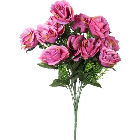 Ramo de 12 rosas rosa oscuro con accesorios (1/3)