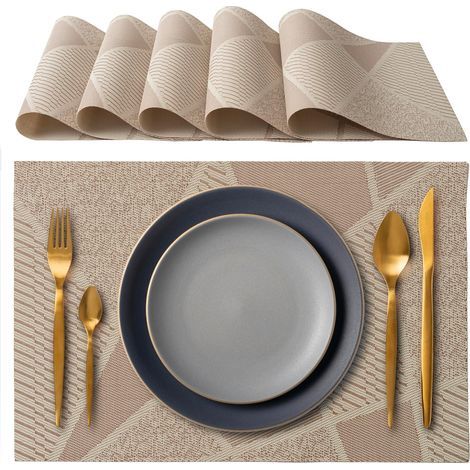 Elegant 45 x 30 cm Placemats for Dinner, Lunch, Breakfast, 6 Placemats, Washable, Heat Resistant, Non-Slip and Stain Resistant, for Kitchen and Dining Room Tables, Beige (1/5)
