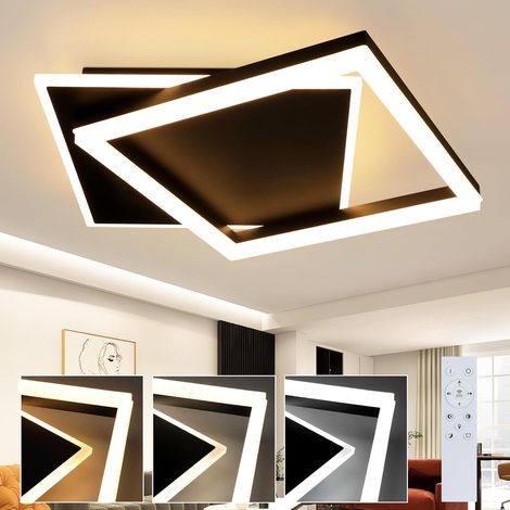 GBLY Plafonnier Led Lampes de salon - Lampe de salon noire 42W Lampe de chambre à coucher Dimmable Avec télécommande Design moderne Lampe de chambre à coucher Plafond Angulaire Plafonnier Acrylique (1/5)