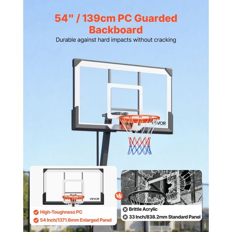 Panier de Basket-ball sur Pied Mobile, But de Basketball à Hauteur Réglable 2,3-3,05 m, Système de Cerceau, Filet et Panneau en PC… (1/5)