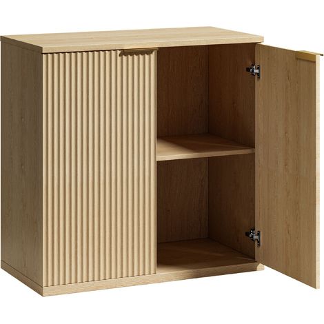CAIziMeuble de rangement moderne avec façade plissée et poignée en métal, buffet multifonction pour salon et chambre, décor naturel en bois clair, chêne, 60x30x70 cm (1/5)