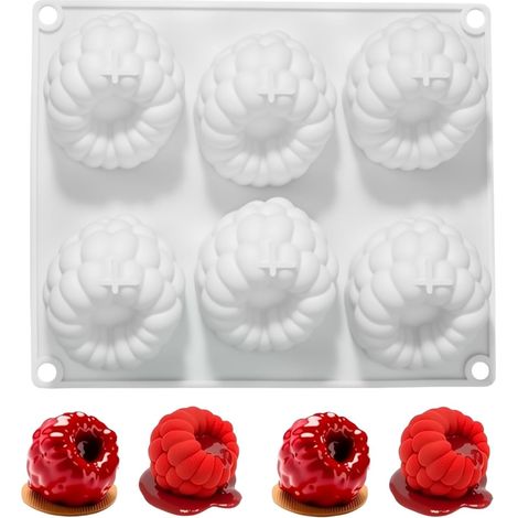 3D Framboises Moules de cuisson en silicone de qualité alimentaire Simulation Fruits Moule à gâteau réutilisable pour gâteaux, chocolat, gelée, crème glacée et pâtisserie créative (1 pièce/6 cavités) (1/5)