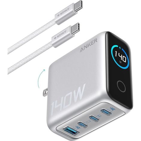Anker USB 3-USB-C Cargador Rápido 140W + Cable Plata (1/3)