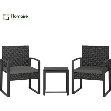 HOMAIRE Bistroset Rattan 3 pièces Jardin avec 2 Chaises et Table Basse Kissen Démontables Gris Foncé (1/5)