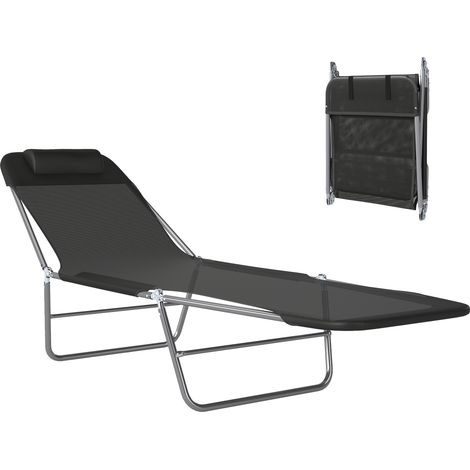 Outsunny Sonnenliege klappbar Gartenliege mit Kopfkissen Liegestuhl verstellbar mit 5-Fach Campingliege bis 120kg belastbar für Garten, Balkon und Pool geeignet, 4 Farben(Schwarz)