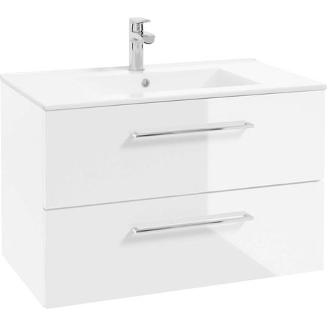 kielle Vega - Mobiletto completo di lavabo,80x50x46 cm, 2 cassetti, bianco lucido 50018S80 (1/5)