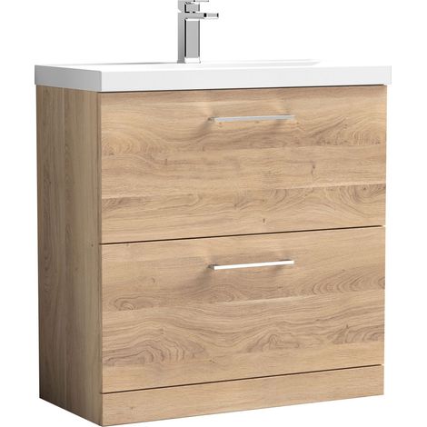 Balterley Contemporary Bathroom Floor Standing 2-Drawer Vanity & Basin, Bleached Oak, 800mm (1/4)